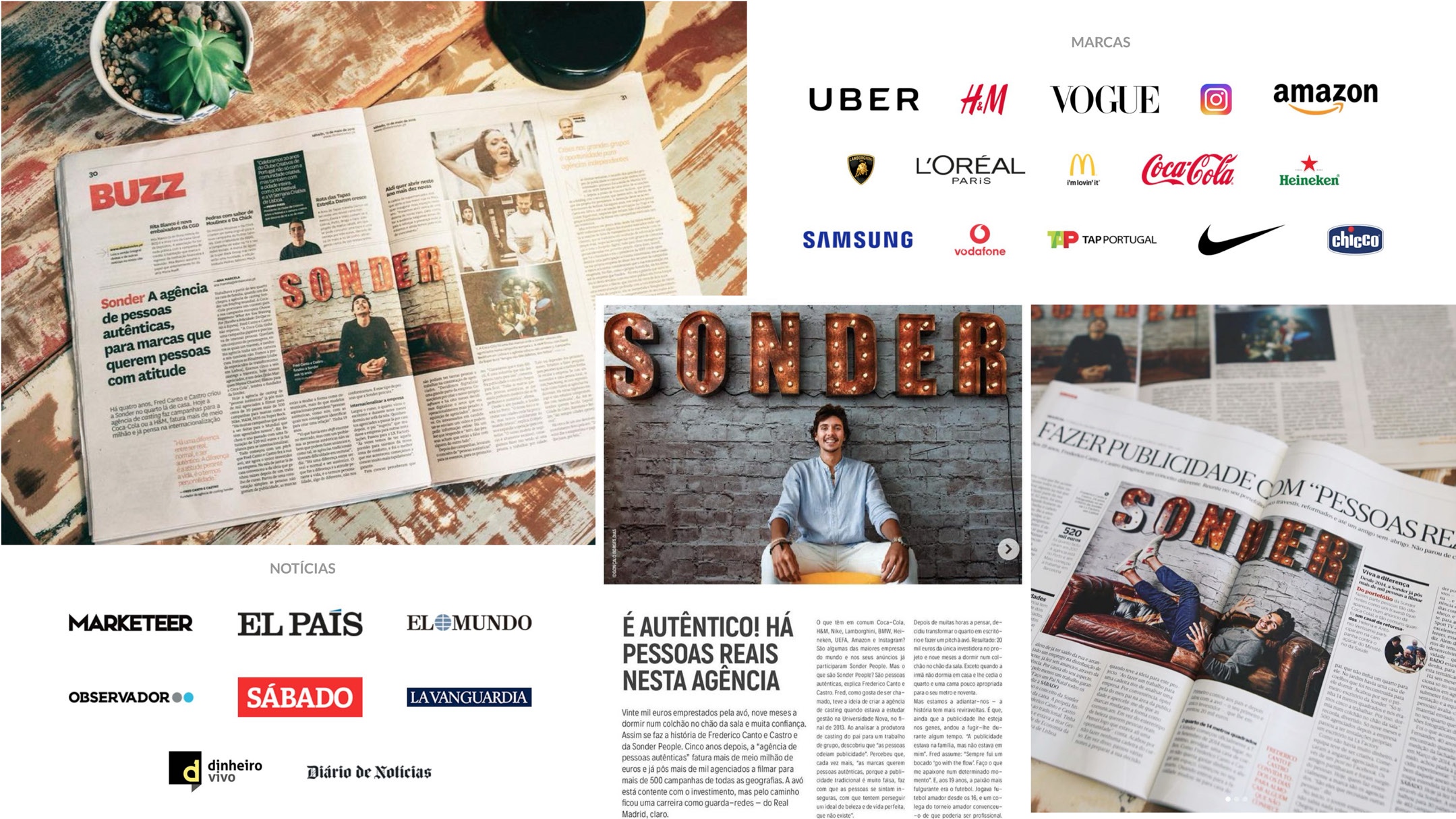Recortes de imprensa com destaque para Fred e a Sonder.